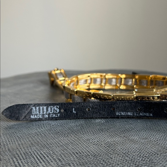 Milos ~ Vintage Luxury Gold Tone H Links Black Leather Belt size Large main image 5